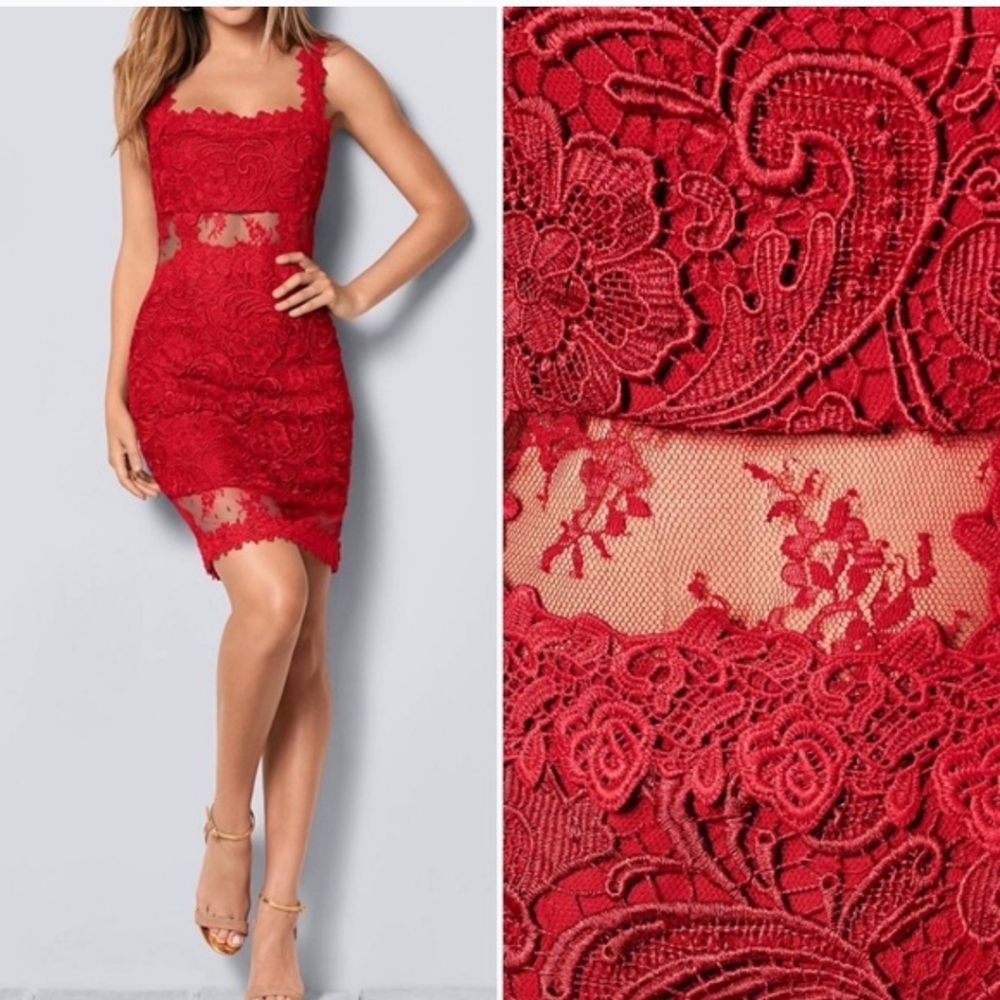 VENUS Sexy Red Lace Mini Bodycon Dress Sz 10 Like New - Picture 9 of 9